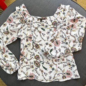 Banana Republic // Floral Print Blouse M // Square Neck Romantic Peasant Top